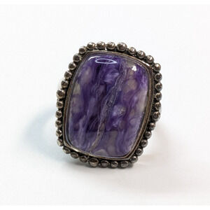 A 925 Signed Sterling Silver Charoite Purple Cabochon Cocktail Ring Sz 7